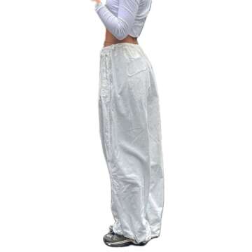 KMBANGI Women Baggy Cargo Pants Y2K High Waisted Wide Leg Loose Casual Pants Trousers Streetwear(White,S)