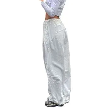 KMBANGI Women Baggy Cargo Pants Y2K High Waisted Wide Leg Loose Casual Pants Trousers Streetwear(White,S)