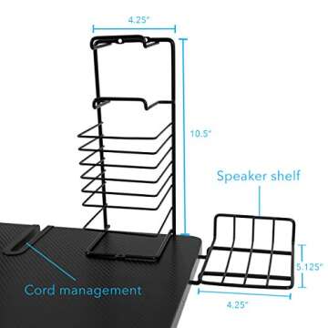 Atlantic Original Gaming Desk – Carbon-Fiber Laminated Desktop, Heavy-Duty Steel-Wire Legs, Elevated Monitor Platform, Tablet/Phone Stand, Speaker Stands, Video Game Gadget Rack, PN 33935701 - Black