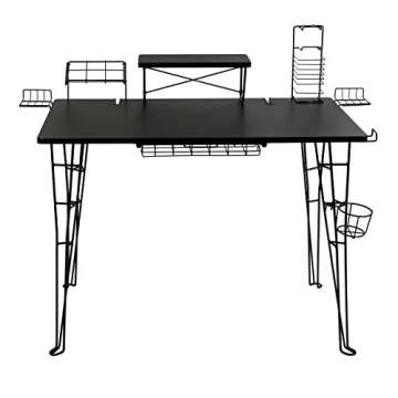 Atlantic Original Gaming Desk – Carbon-Fiber Laminated Desktop, Heavy-Duty Steel-Wire Legs, Elevated Monitor Platform, Tablet/Phone Stand, Speaker Stands, Video Game Gadget Rack, PN 33935701 - Black