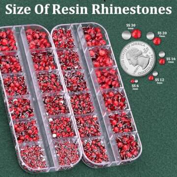 Resin Rhinestones for Crafting with B7000 Jewelry Glue, 2 Boxes Red Flatback Crystals with 3Pcs 10ml...