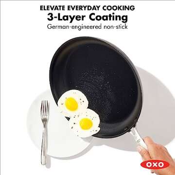 OXO Enhanced 8" Frying Pan Skillet, PFAS-Free Ceramic Nonstick, Durable Hard Anodized Cookware, Scratch Resistant, Stainless Steel Handle, Good Grips, Dishwasher/Oven Safe, Black