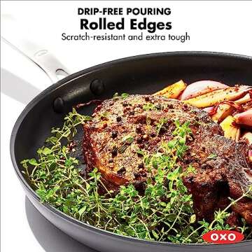 OXO Enhanced 8" Frying Pan Skillet, PFAS-Free Ceramic Nonstick, Durable Hard Anodized Cookware, Scratch Resistant, Stainless Steel Handle, Good Grips, Dishwasher/Oven Safe, Black