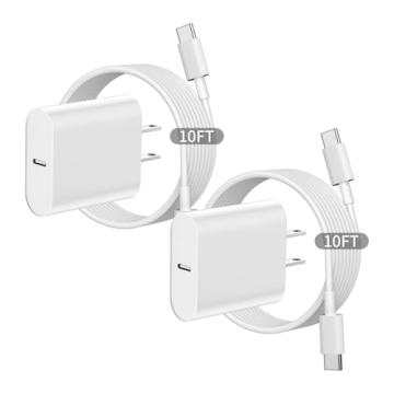 Fast Charging Charger for iPhone 16 with 10FT USB C Cable 20W Adapter (2Pack)