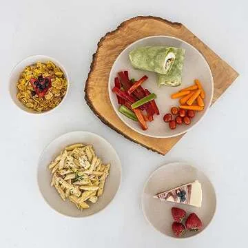 Grow Forward 16-piece Premium Wheat Straw Dinnerware Sets for 4 - Dinner Plates, Dessert Plates, Pasta Bowls, Cereal Bowls - Microwave Safe Plastic Plates and Bowls Sets, RV, Camping Dishes - Sahara