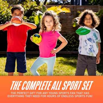 Nerf Mini Foam Sports Ball Set - Foam Football, Soccer Ball + Basketball Set Soft Sports Toy for Kids - Multicolor