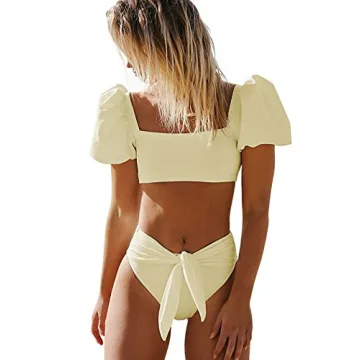 Stylish Women's High Waisted Bikini Set with Puff Sleeves