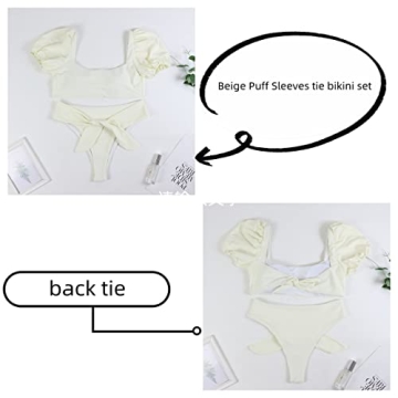 Stylish Women's High Waisted Bikini Set with Puff Sleeves