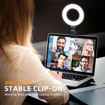 Desk Ring Light for Laptop Computer - Clip on Desktop Ring Light with Stand, Zoom Light for Video Conference,Video Calls, Zoom Meetings, Monitor Webcam, Portable Circle Light for Podcast Streaming