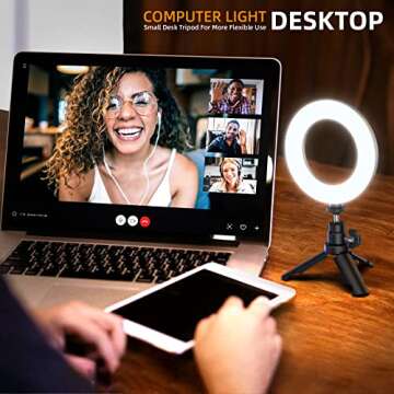 Desk Ring Light for Laptop Computer - Clip on Desktop Ring Light with Stand, Zoom Light for Video Conference,Video Calls, Zoom Meetings, Monitor Webcam, Portable Circle Light for Podcast Streaming