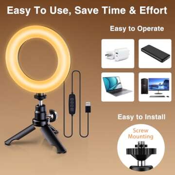 Desk Ring Light for Laptop Computer - Clip on Desktop Ring Light with Stand, Zoom Light for Video Conference,Video Calls, Zoom Meetings, Monitor Webcam, Portable Circle Light for Podcast Streaming