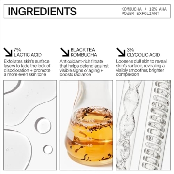 Youth To The People Kombucha + 10% Power AHA Exfoliant - Overnight Liquid Face Peel + Dark Spot Corrector for Uneven Skin Tone - 7% Lactic Acid + 3% Glycolic Acid Face Peel Exfoliator (4oz)
