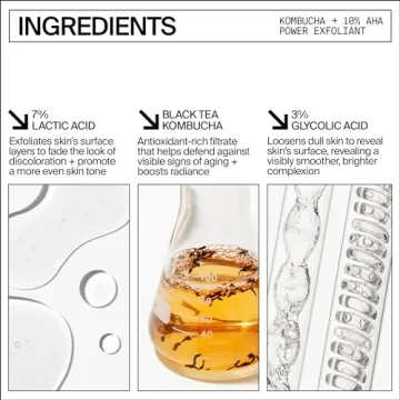 Youth To The People Kombucha + 10% Power AHA Exfoliant - Overnight Liquid Face Peel + Dark Spot Corrector for Uneven Skin Tone - 7% Lactic Acid + 3% Glycolic Acid Face Peel Exfoliator (4oz)