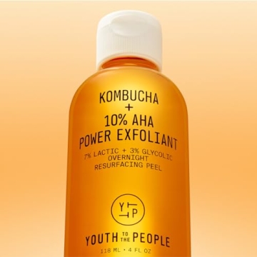 Youth To The People Kombucha + 10% Power AHA Exfoliant - Overnight Liquid Face Peel + Dark Spot Corrector for Uneven Skin Tone - 7% Lactic Acid + 3% Glycolic Acid Face Peel Exfoliator (4oz)