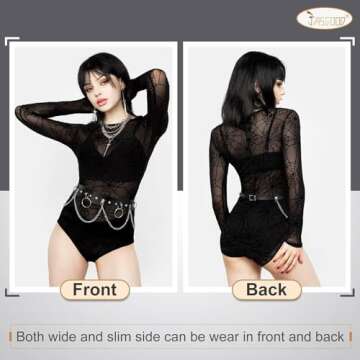 JASGOOD Punk Black Waist Chain Belt Women Leather Rave Body Goth Accessories Jewelry for Girls (Blac...