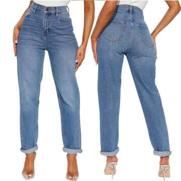 SheKiss Womens Straight Leggings Stretchy Boyfriend Jeans High Rise Trendy Bootcut Petite Mom Jeggings Jeans Blue