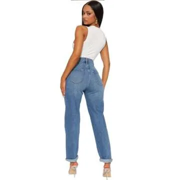 SheKiss Womens Straight Leggings Stretchy Boyfriend Jeans High Rise Trendy Bootcut Petite Mom Jeggings Jeans Blue