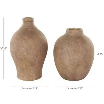 Deco 79 Ceramic Decorative Vase Antique Style Textured Centerpiece Vases, Set of 2 Flower Vases for Home Decoration 10", 8" H, Copper