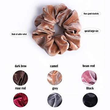 Whaline 6 Big Hair Scrunchies Velvet Elastics Large Hair Bobble Scrunchy Hair Bands Women Soft Hair Ties, 6 Colors