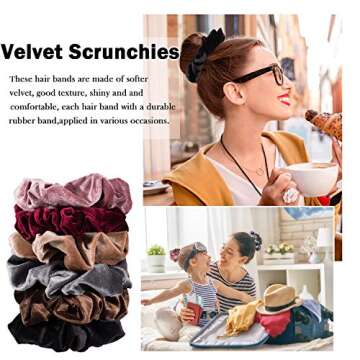 Whaline 6 Big Hair Scrunchies Velvet Elastics Large Hair Bobble Scrunchy Hair Bands Women Soft Hair Ties, 6 Colors