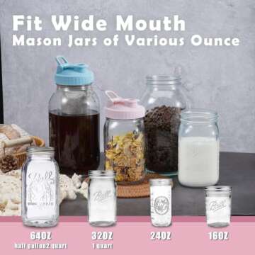 FyndraX Pour Spout Lids for Ball Wide Mouth Mason Jars, Airtight Canning Jar Flip Cap Top Lid for Drinking, Salad, Dressing Pouring, Leak-Proof, Colorful Pack of 4