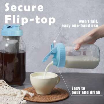 FyndraX Pour Spout Lids for Ball Wide Mouth Mason Jars, Airtight Canning Jar Flip Cap Top Lid for Drinking, Salad, Dressing Pouring, Leak-Proof, Colorful Pack of 4