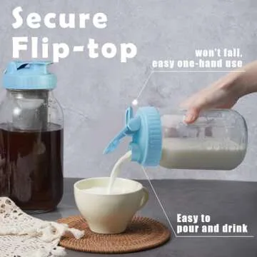 FyndraX Pour Spout Lids for Ball Wide Mouth Mason Jars, Airtight Canning Jar Flip Cap Top Lid for Drinking, Salad, Dressing Pouring, Leak-Proof, Colorful Pack of 4