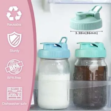 FyndraX Pour Spout Lids for Ball Wide Mouth Mason Jars, Airtight Canning Jar Flip Cap Top Lid for Drinking, Salad, Dressing Pouring, Leak-Proof, Colorful Pack of 4