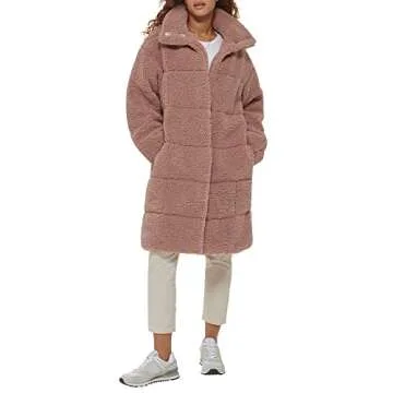 Levi's Women's Mauve Long Teddy Coat for Winter Style