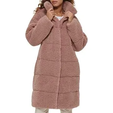 Levi's Women's Mauve Long Teddy Coat for Winter Style