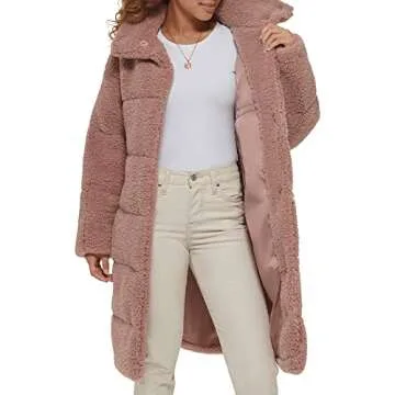 Levi's Women's Mauve Long Teddy Coat for Winter Style