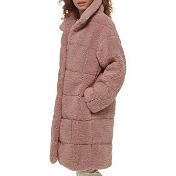 Levi's Women's Mauve Long Teddy Coat for Winter Style