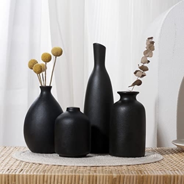 Joynisy Black Ceramic Vase Set of 4 for Home Decor