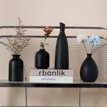 Joynisy Black Ceramic Vase Set of 4 for Home Decor