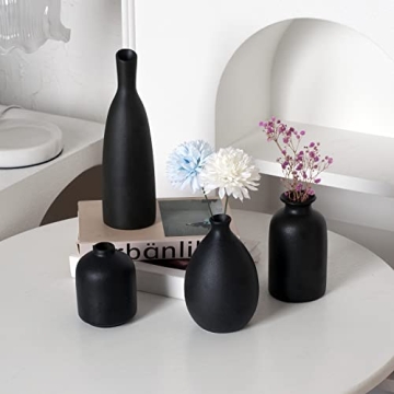 Joynisy Black Ceramic Vase Set of 4 for Home Decor