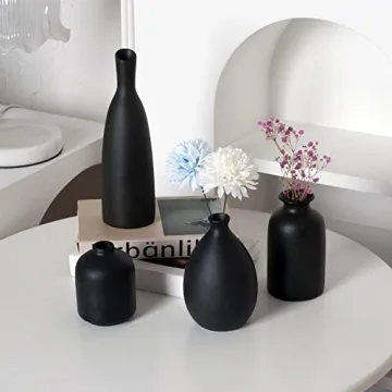 Joynisy Black Ceramic Vase Set of 4 for Home Decor