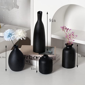 Joynisy Black Ceramic Vase Set of 4 for Home Decor