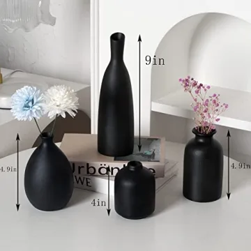 Joynisy Black Ceramic Vase Set of 4 for Home Decor