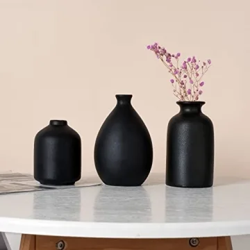 Joynisy Black Ceramic Vase Set of 4 for Home Decor