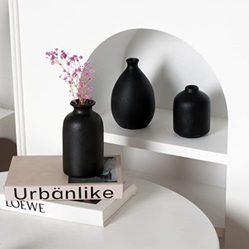 Joynisy Black Ceramic Vase Set of 4 for Home Decor