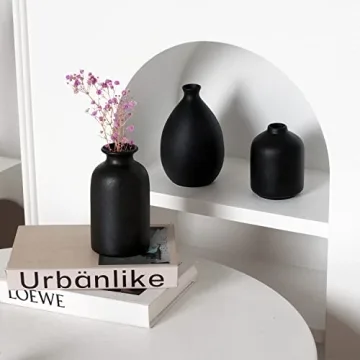 Joynisy Black Ceramic Vase Set of 4 for Home Decor