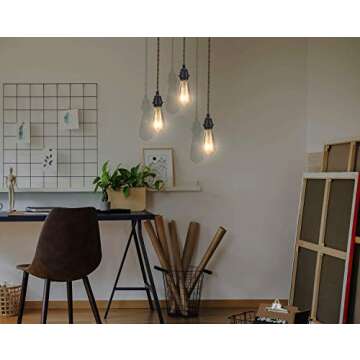 Elibbren Plug in Pendant Light Cord Kit with Switch, Vintage Hanging Light Cord with 13.12FT Twisted Hemp Rope Plug in Pendant, Industrial Pendant Lighting E26 Lamp Socket, Plug in Lamp Fixture 1 Pack
