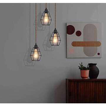 Elibbren Plug in Pendant Light Cord Kit with Switch, Vintage Hanging Light Cord with 13.12FT Twisted Hemp Rope Plug in Pendant, Industrial Pendant Lighting E26 Lamp Socket, Plug in Lamp Fixture 1 Pack