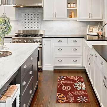 Maples Rugs Reggie Floral Kitchen Rug - Made in USA - Washable, Non Slip Throw Mats for Entryway and Foyer, 1'8 x 2'10, Merlot