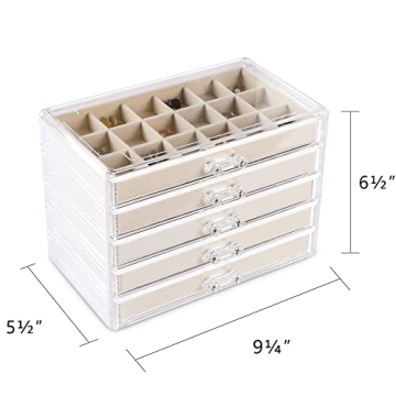 Elegant Frebeauty Acrylic 5-Drawer Jewelry Organizer for Earrings