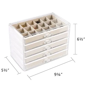 Elegant Frebeauty Acrylic 5-Drawer Jewelry Organizer for Earrings