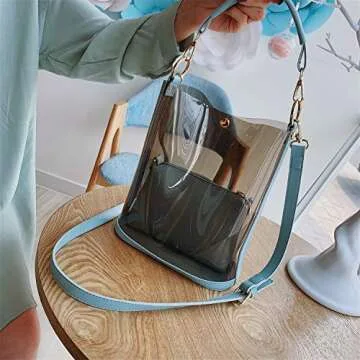Clear Bag, Jelly Transparent Beach Shoulder Bag Handbag, Small Messenger Crossbody Clutch Bag Mini Waterproof Swimming Tote Bucket Purse For Women Ladies, Blue
