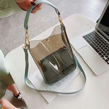 Clear Bag, Jelly Transparent Beach Shoulder Bag Handbag, Small Messenger Crossbody Clutch Bag Mini Waterproof Swimming Tote Bucket Purse For Women Ladies, Blue