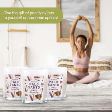 Magnificent 101 Set of 3 Long Lasting Palo Santo Smudge Candles, 42 Hour Burn - 3.5 Oz Each, Made with Soy Wax and Herb, Ideal for House Energy Cleansing, Meditation & Manifestation