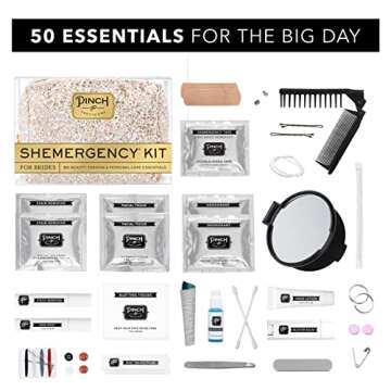 Pinch Provisions Brides Shemergency Kit, 50 Must-Have Emergency Essential Items for The Wedding Day, Chic Mid-Size Multi-Functional Pouch, Perfect Survival Kit for Wedding Party (Pink Diamond)